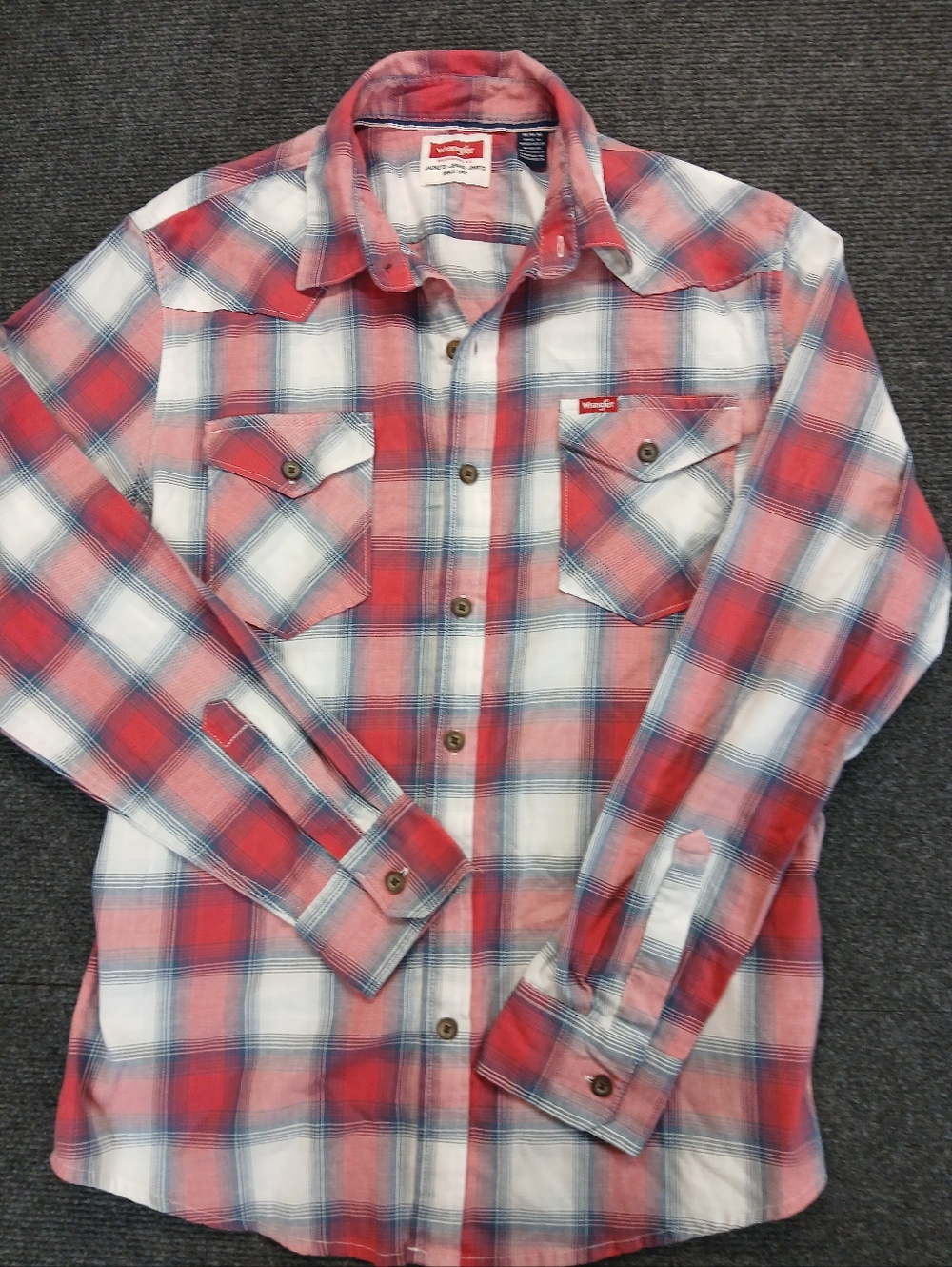 Wrangler Men's Red White Blue Plaid Western Shirt Size Med